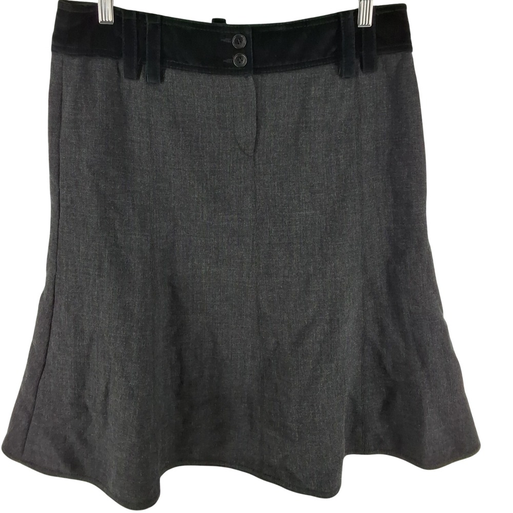 Armani Collezioni Grey Wool Blend A-Line Skirt Velvet Waist IT 48 US 12